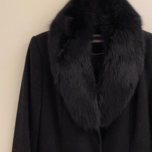 Kristen Blake Black Long Wool Coat with Fox Fur Collar